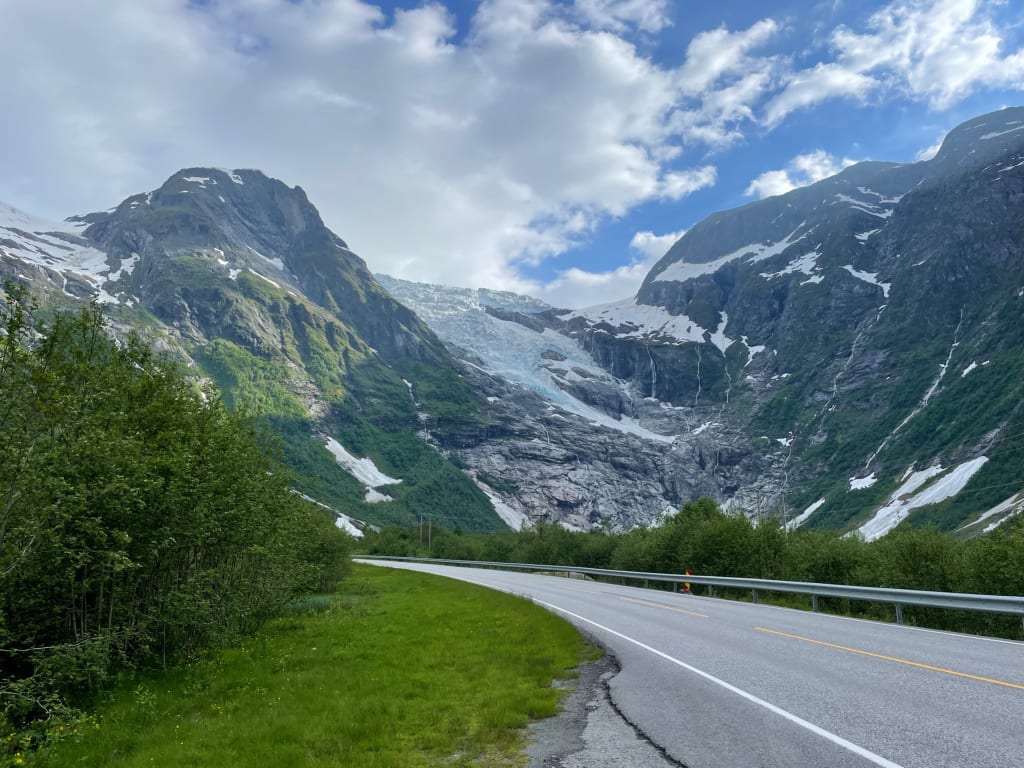 View of Jostedalsbreen Glacier from the road in Norway