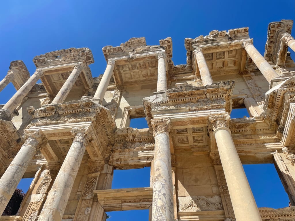 The Library of Celsus with blue sky