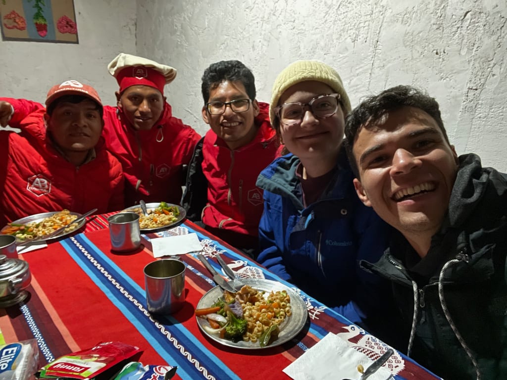 Dinner setup while camping near Rainbow Mountain