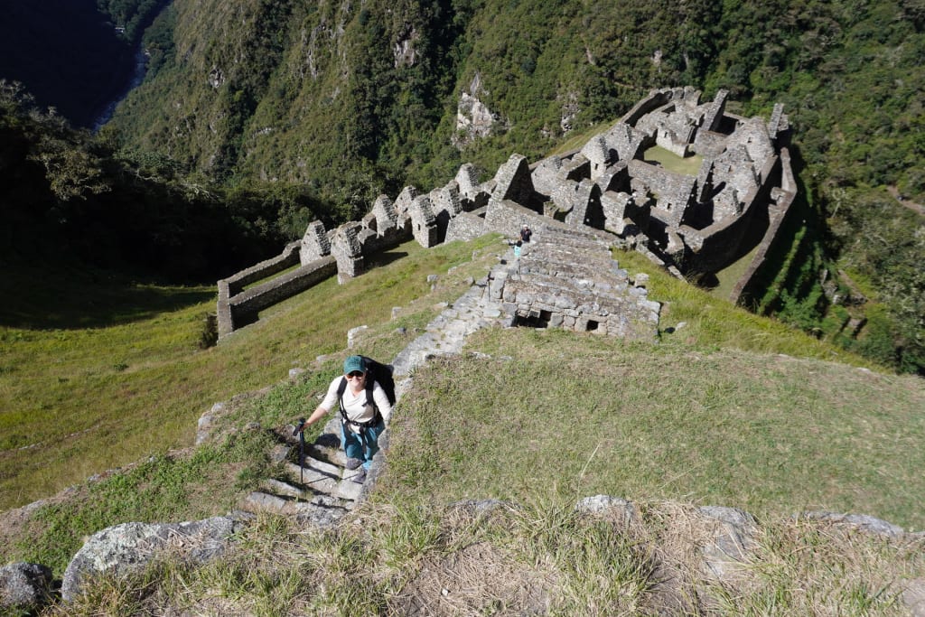 Stone stairs leading up Wiñay Wayna on the Inca Trail