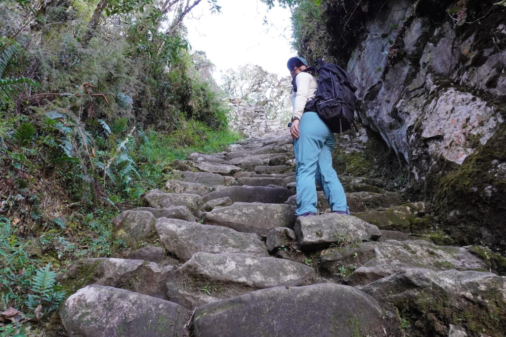 Steep stone stairs near the Sun Gate on the Inca Trail