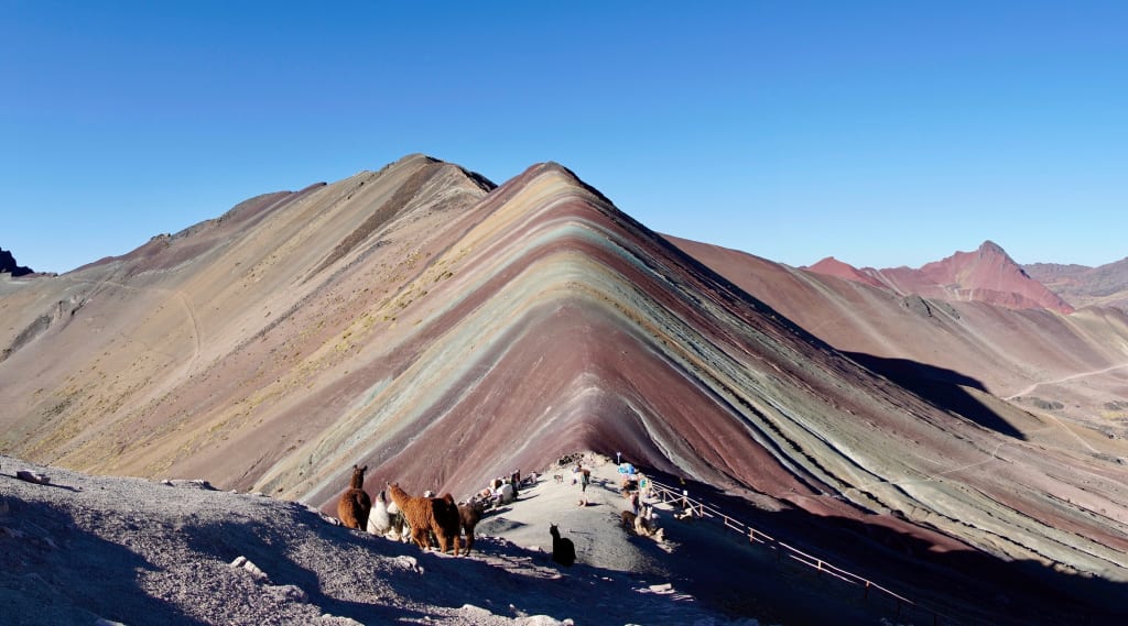 Looking across the colorful slopes of Rainbow Mountain