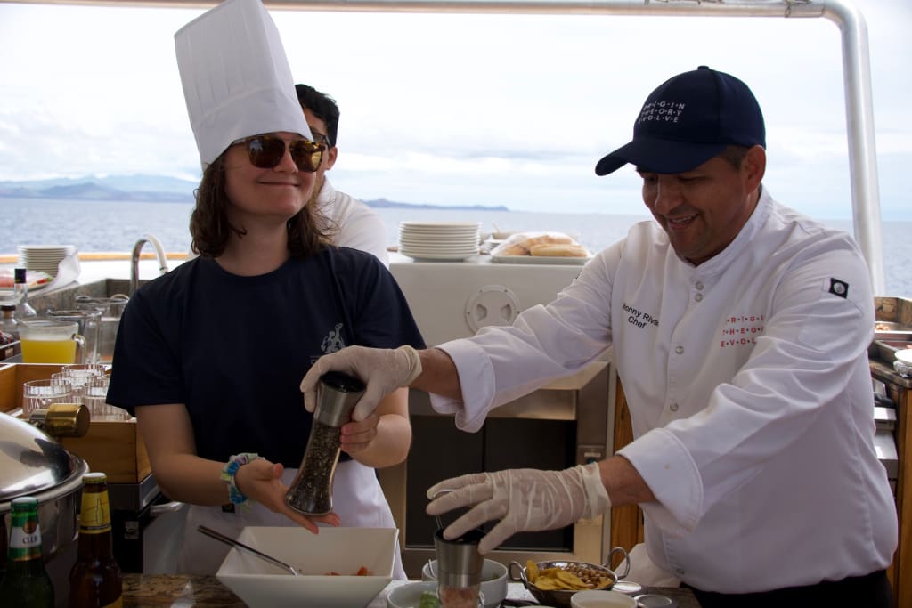 Cooking ceviche with the chef on the Ecoventura yacht