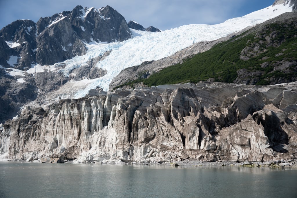 Receded glacier and exposed spiky rocks in Kenai Fjords National Park