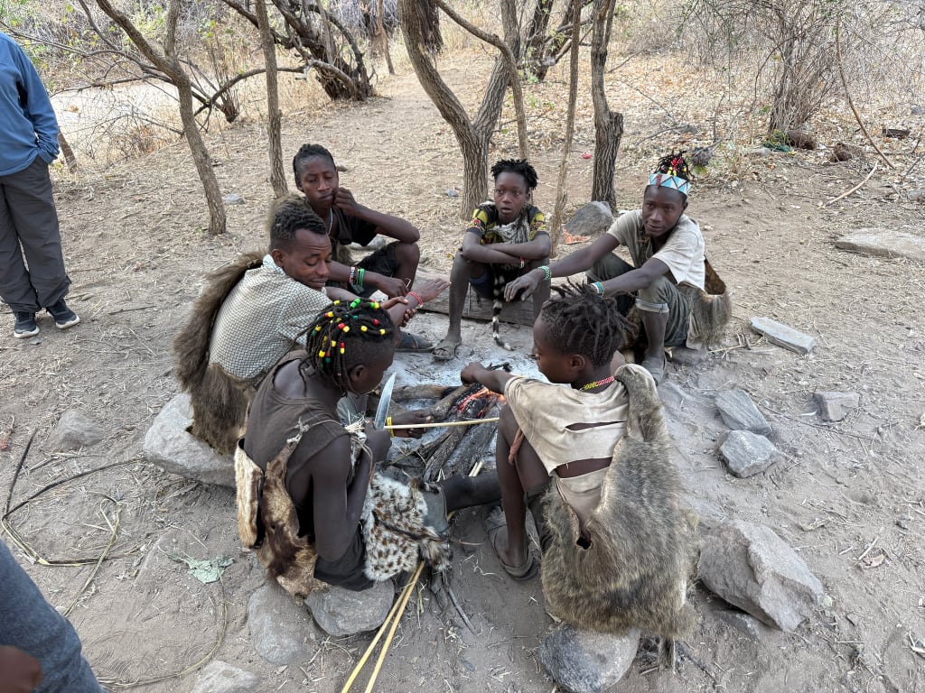 The Hadzabe gathered in a circle
