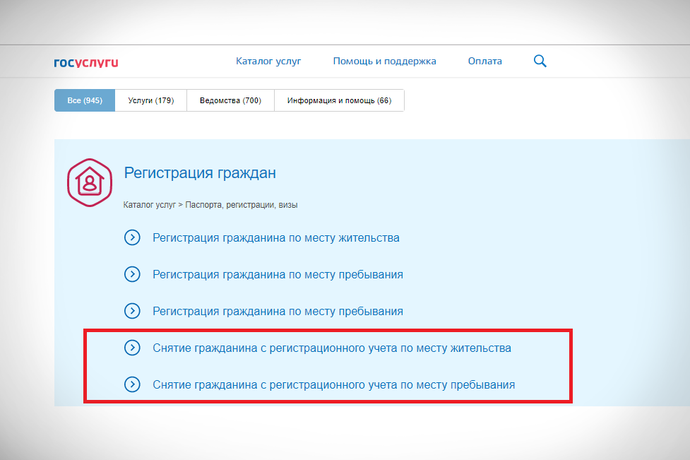 Снятие регистрации по месту пребывания госуслуги