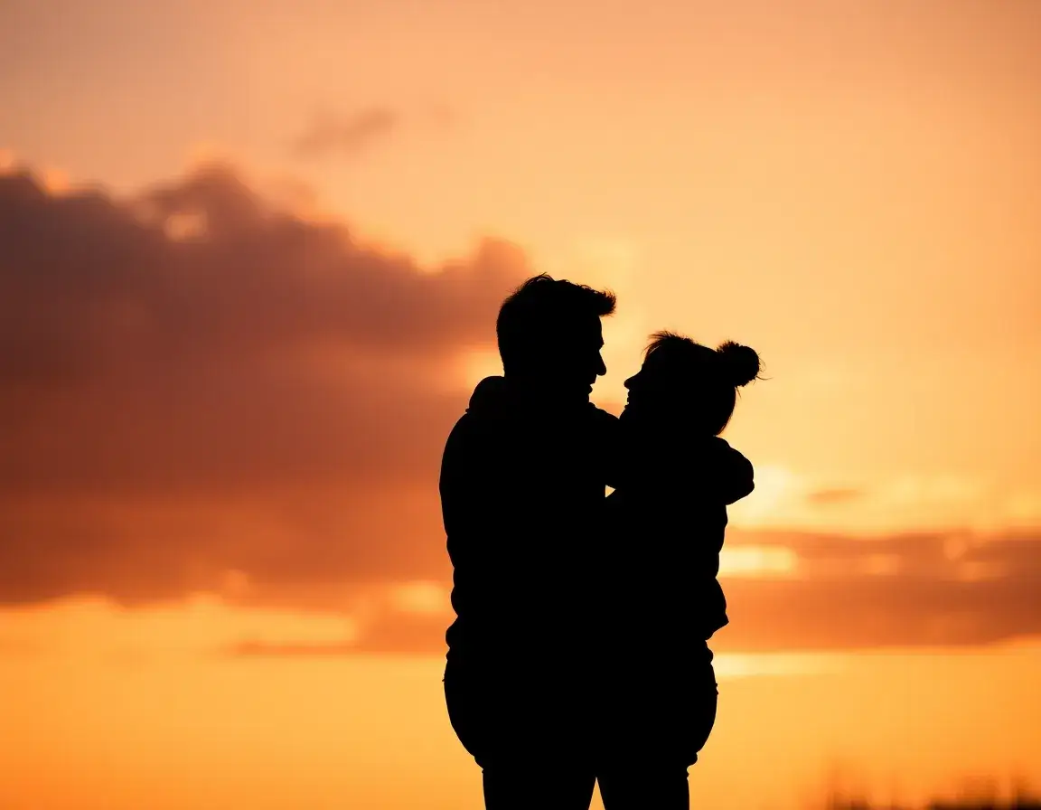 Brothers reuniting at sunset