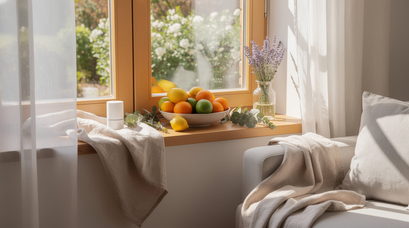 calm sunlit room for an essential oils for stress ritual