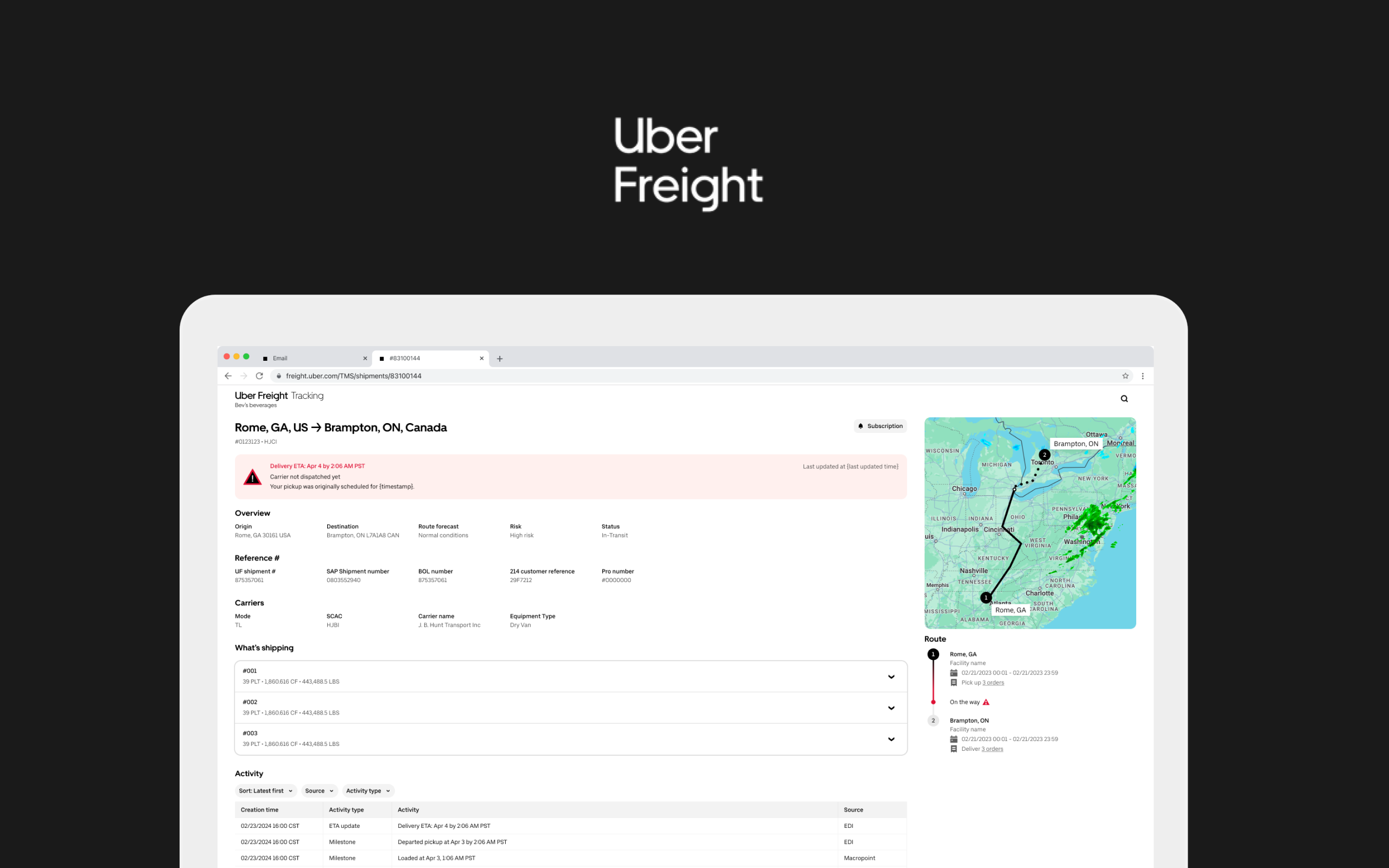 Real-time shipment tracking
