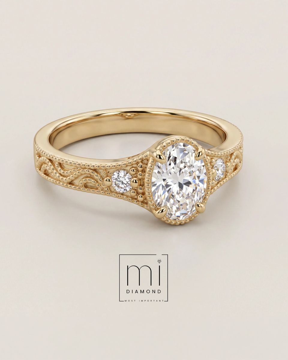 Oval Vintage Motif 0.50 ct Lab Pırlanta