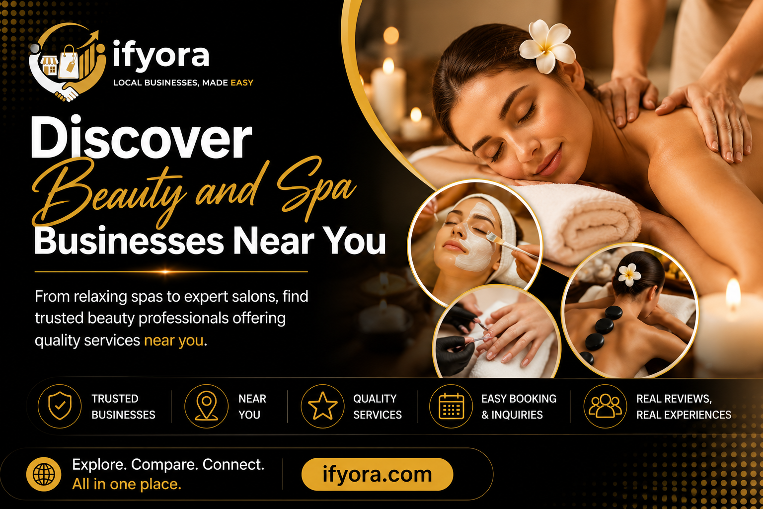 Woman enjoying a relaxing spa massage with beauty and wellness treatments, representing trusted beauty and spa businesses on Ifyora