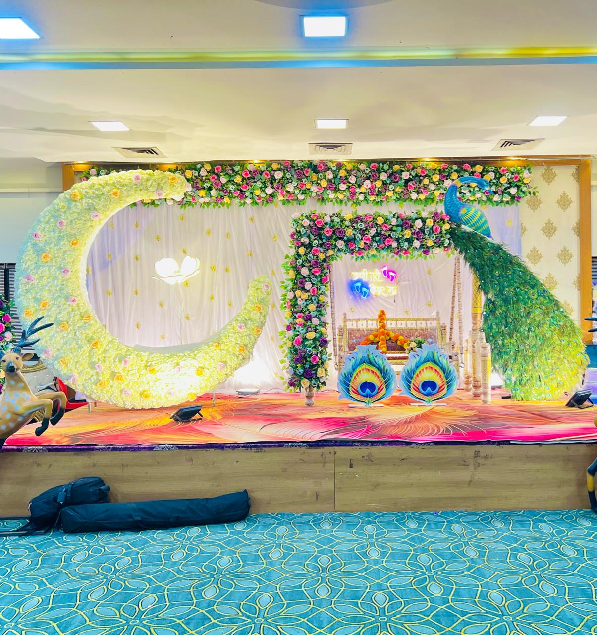 Grand Peacock & Crescent Moon Baby Ceremony Stage Decoration