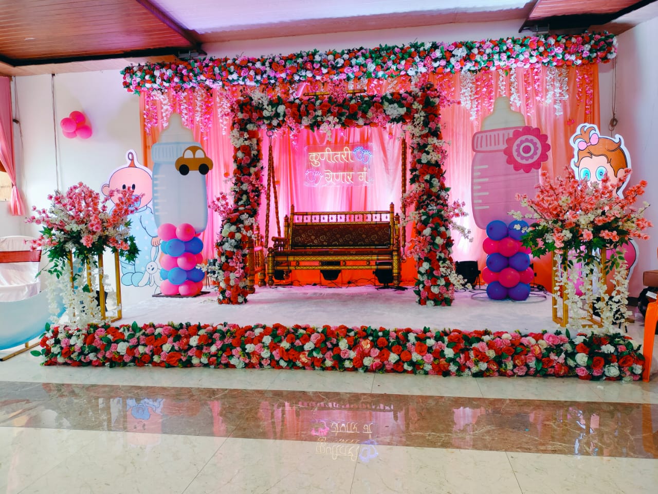 Luxurious Baby Shower Floral Stage Decor