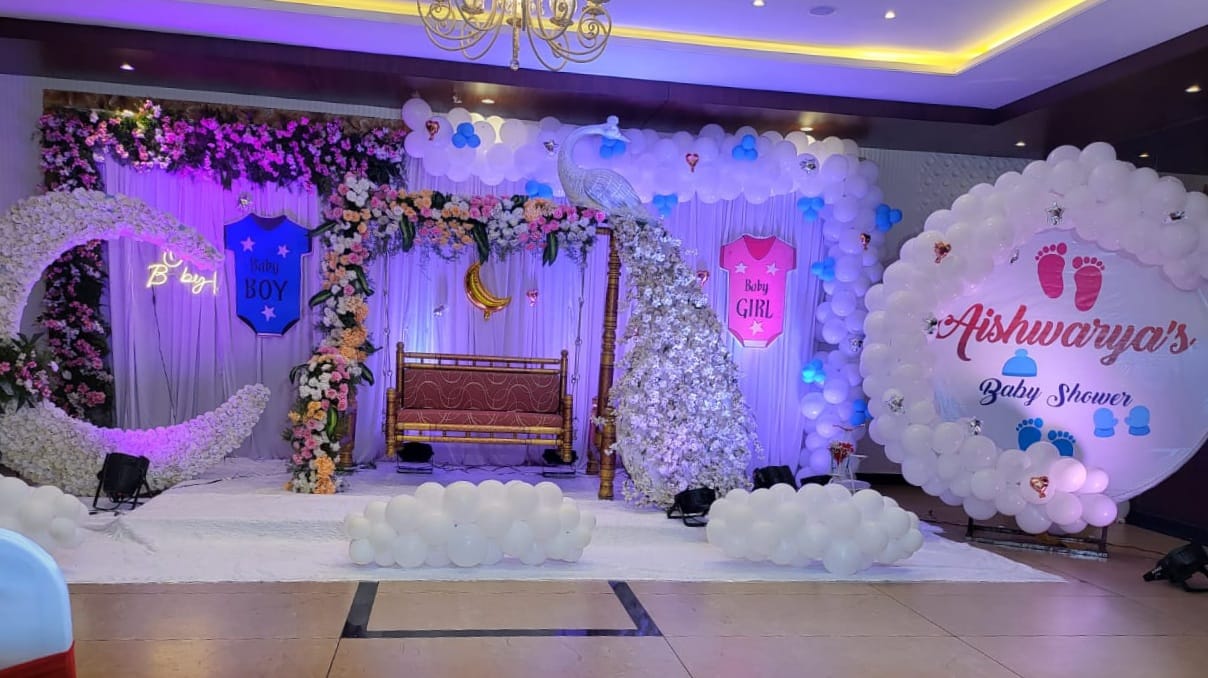 Royal Peacock-Themed Baby Shower Stage Decoration