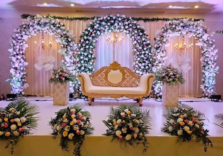 Grand Floral Arch Engagement Stage Decoration