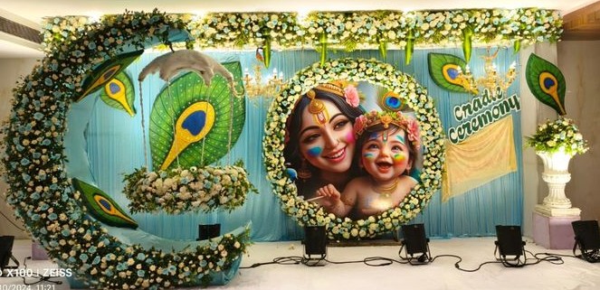 Krishna-Theme Cradle Ceremony Floral Decor