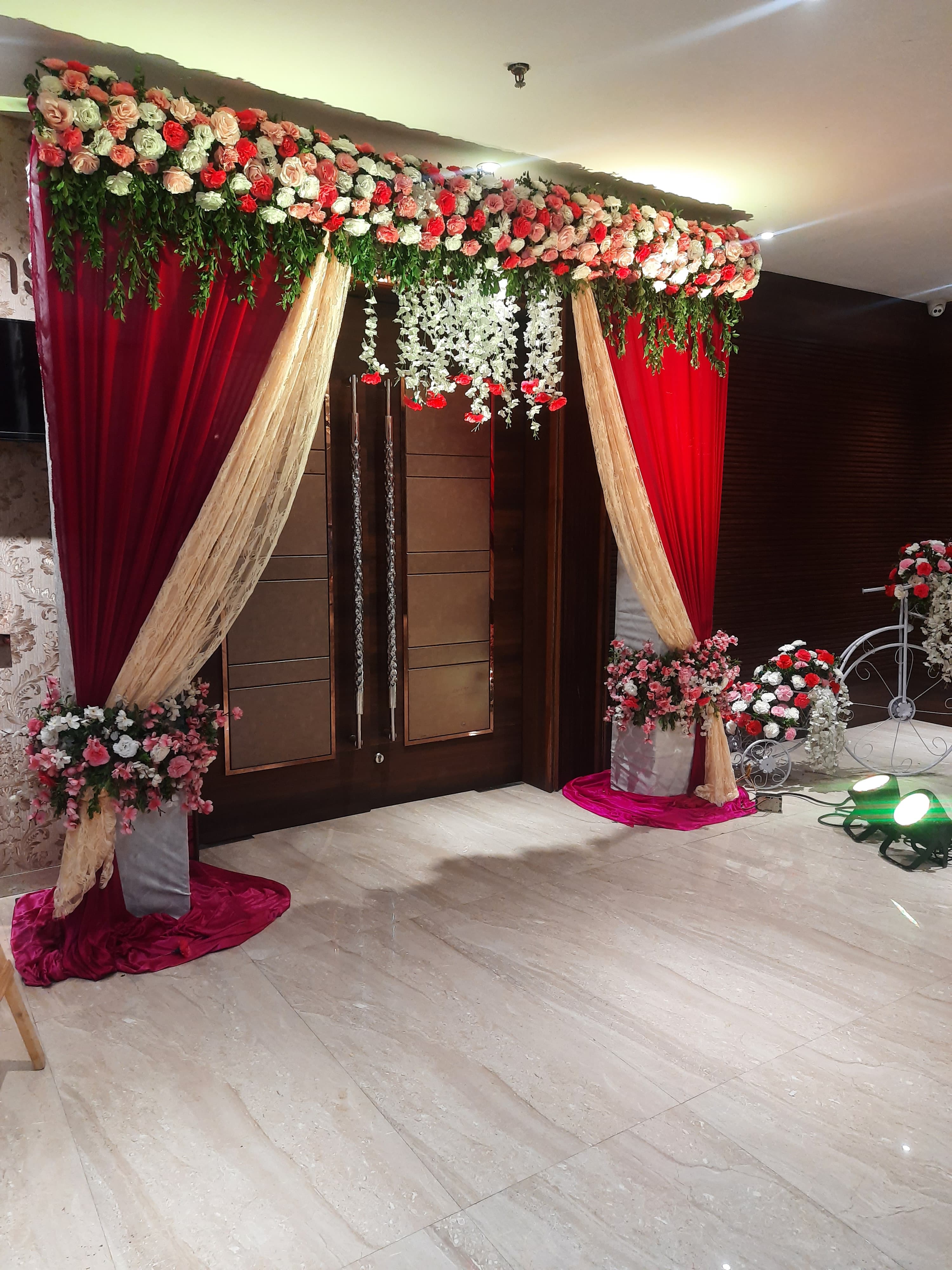 Elegant Red & Ivory Floral Entrance Arch