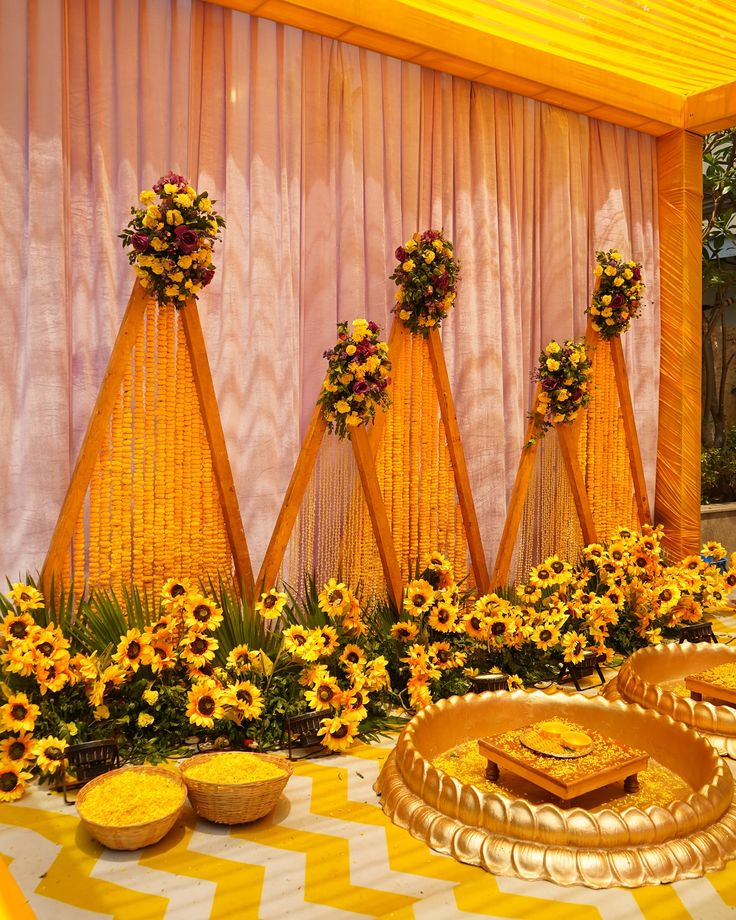 Vibrant Sunflower & Marigold Haldi Ceremony Decoration