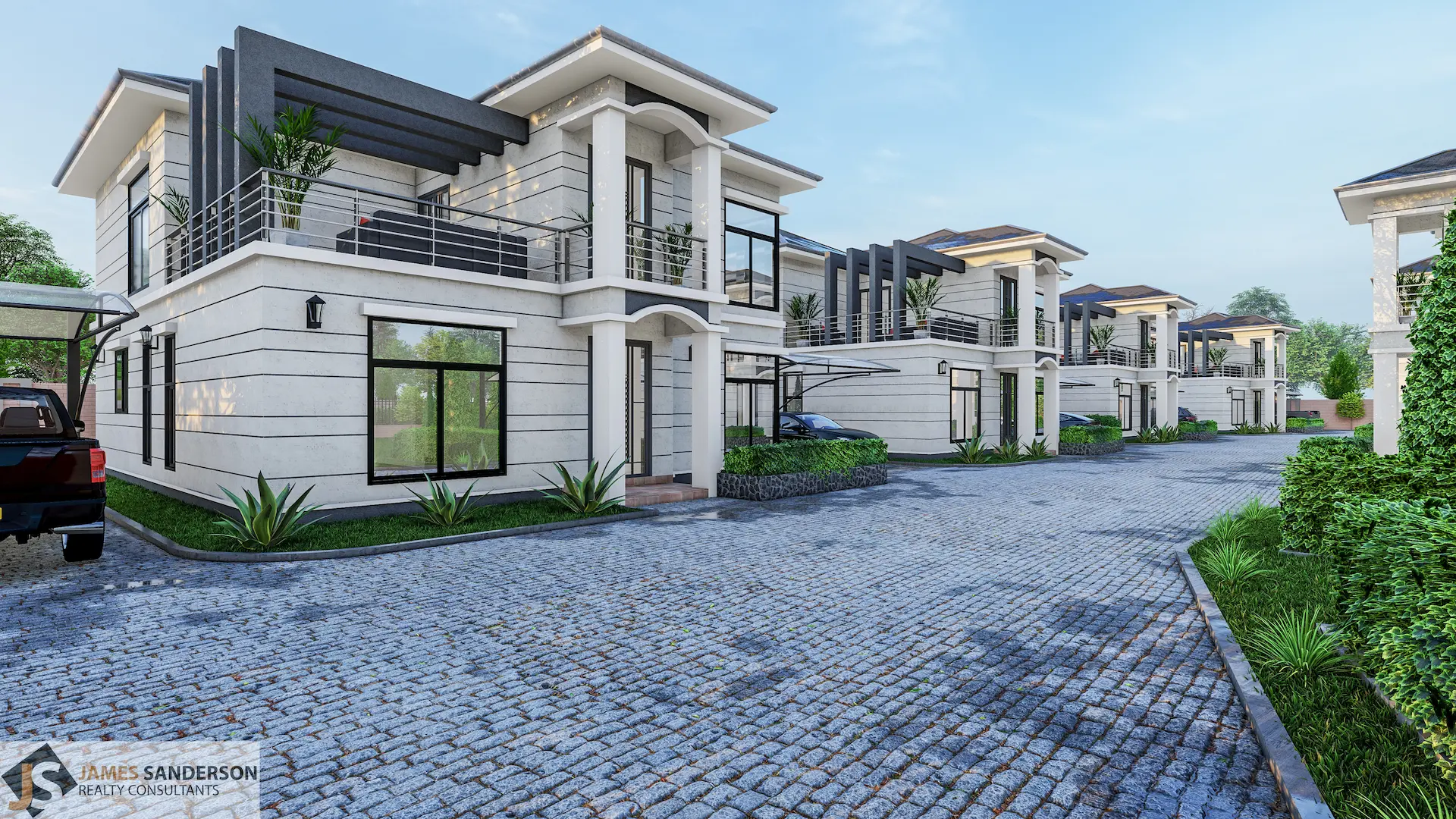 Two-story townhouse or villa design render 2