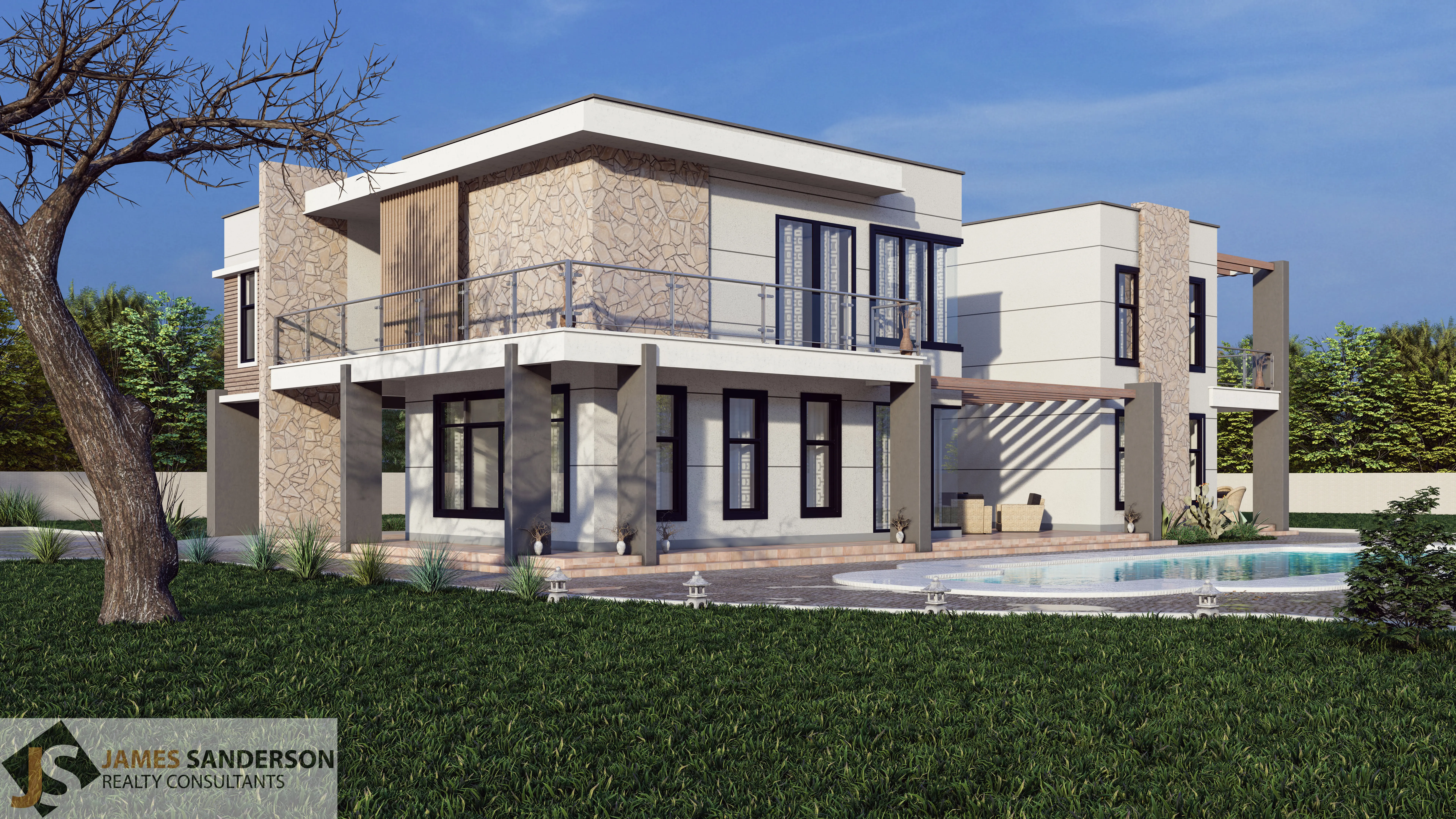 Modern two-story design render 3