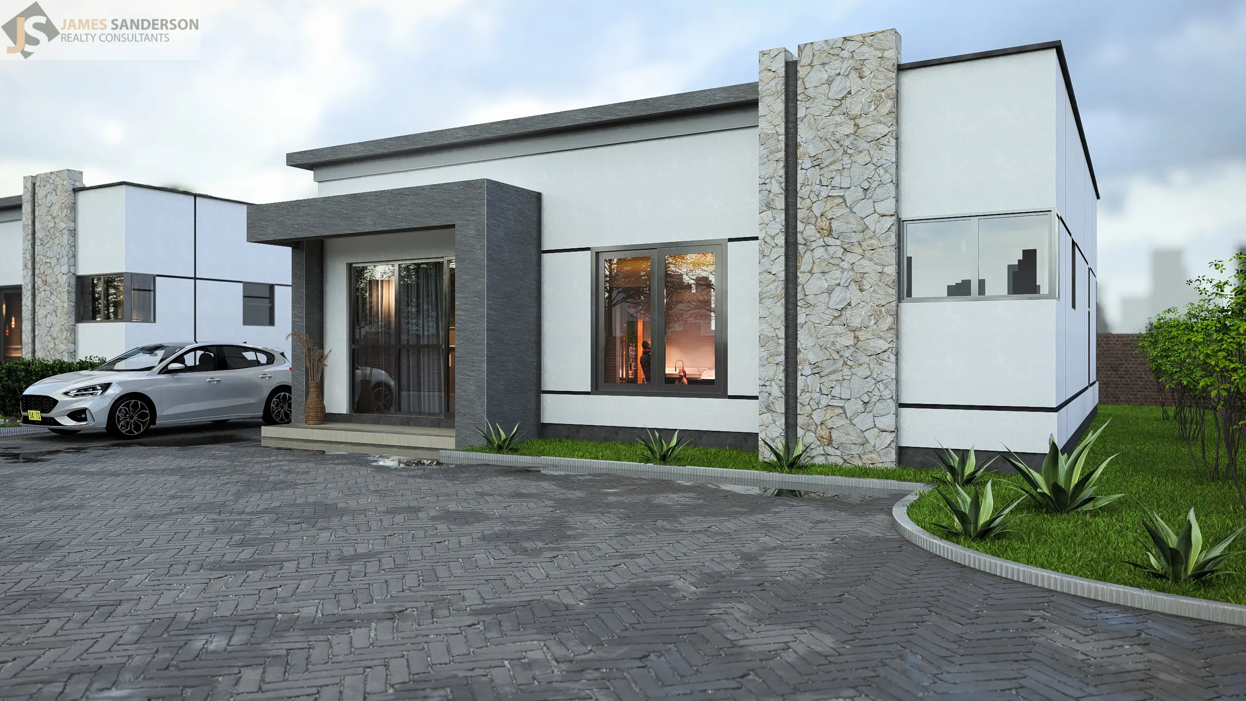 Contemporary single-level bungalow render 2