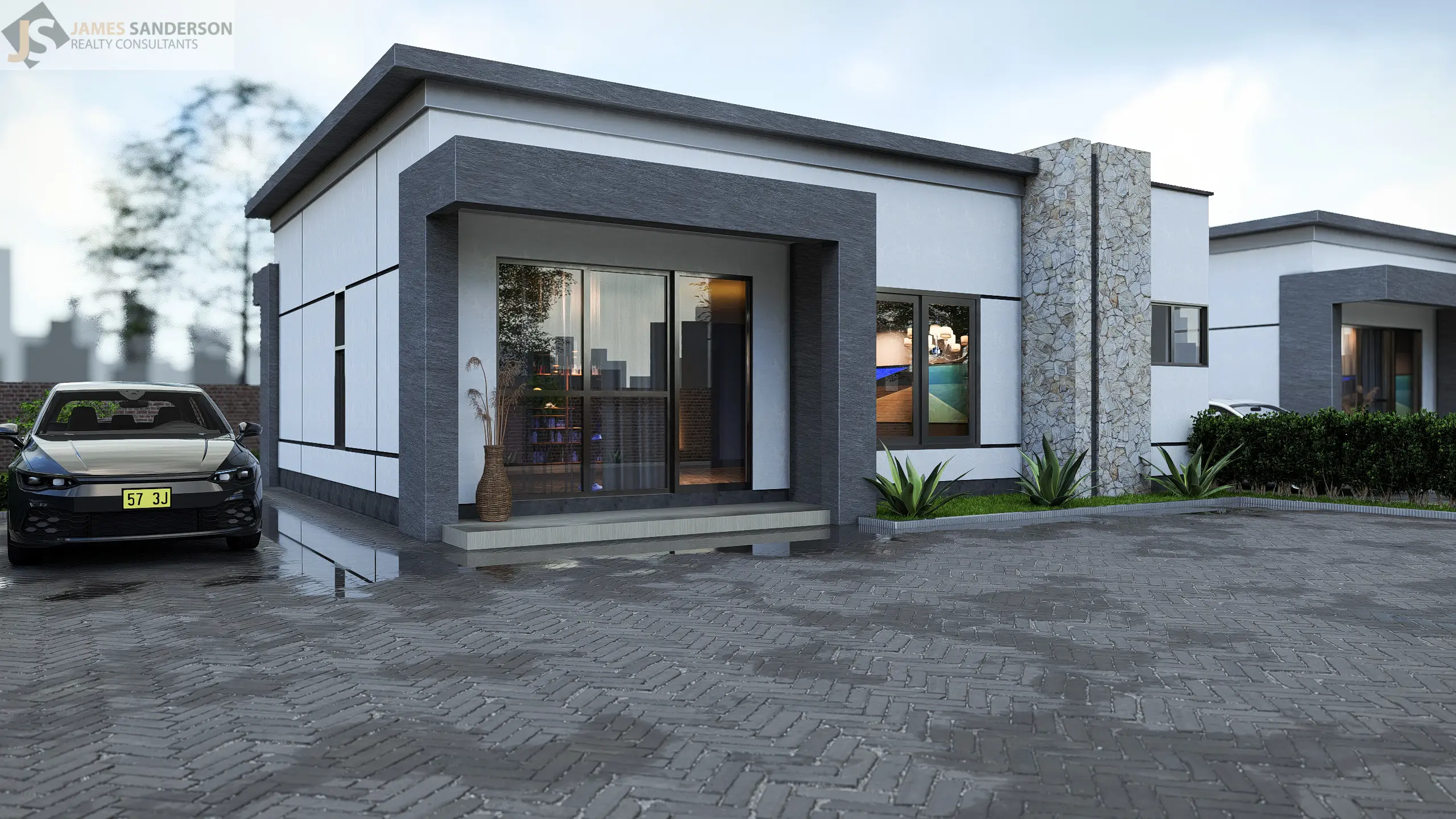 Contemporary single-level bungalow render 1