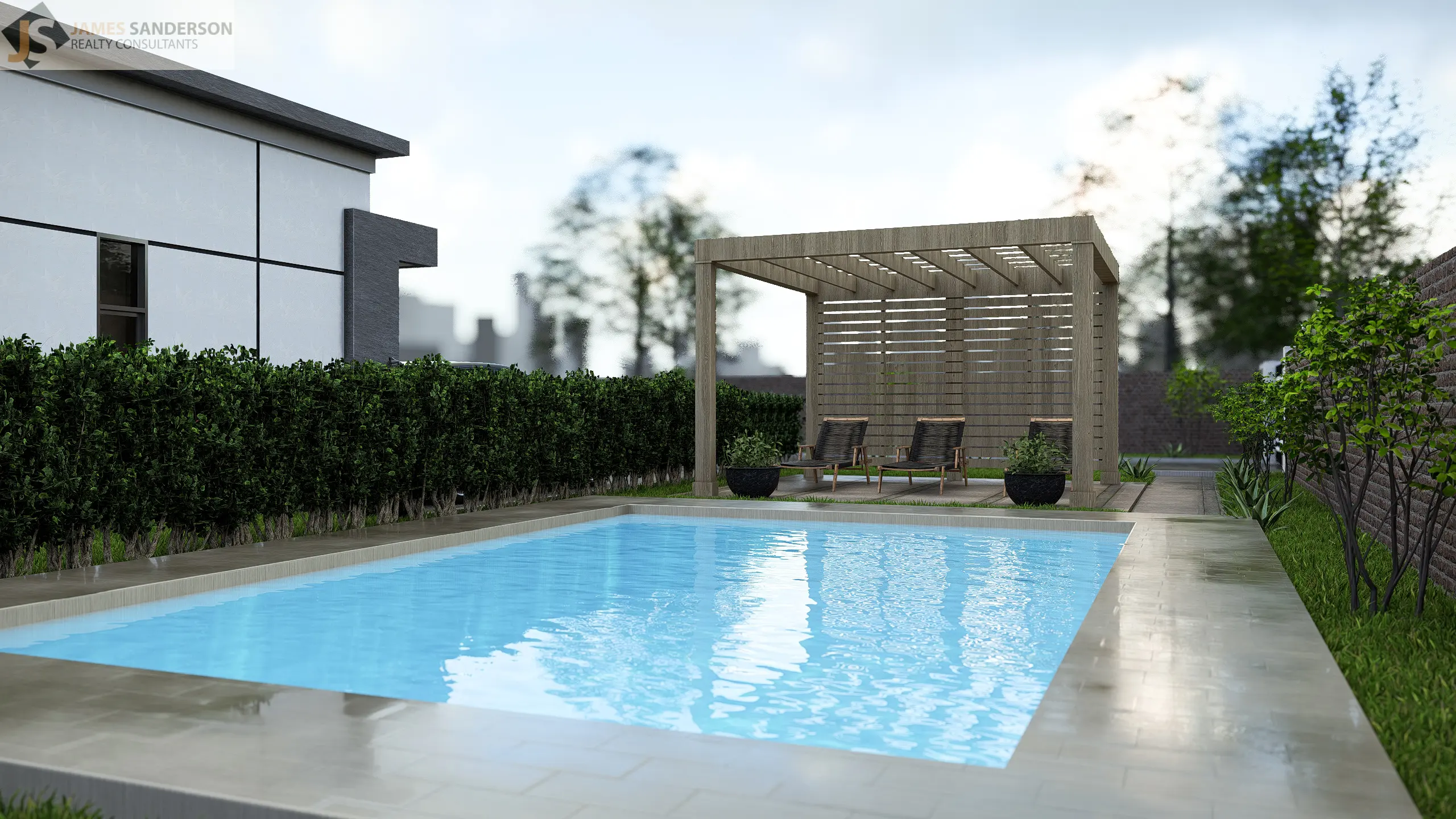 Contemporary single-level bungalow render 3