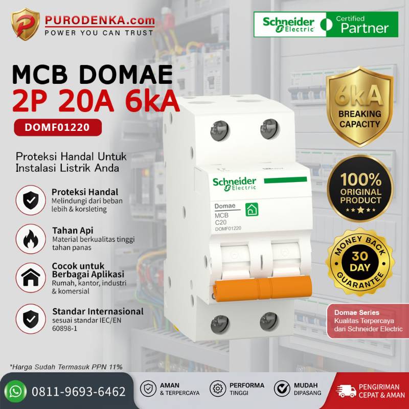 SCHNEIDER MCB DOMAE 2P 20A 6kA DOMF01220