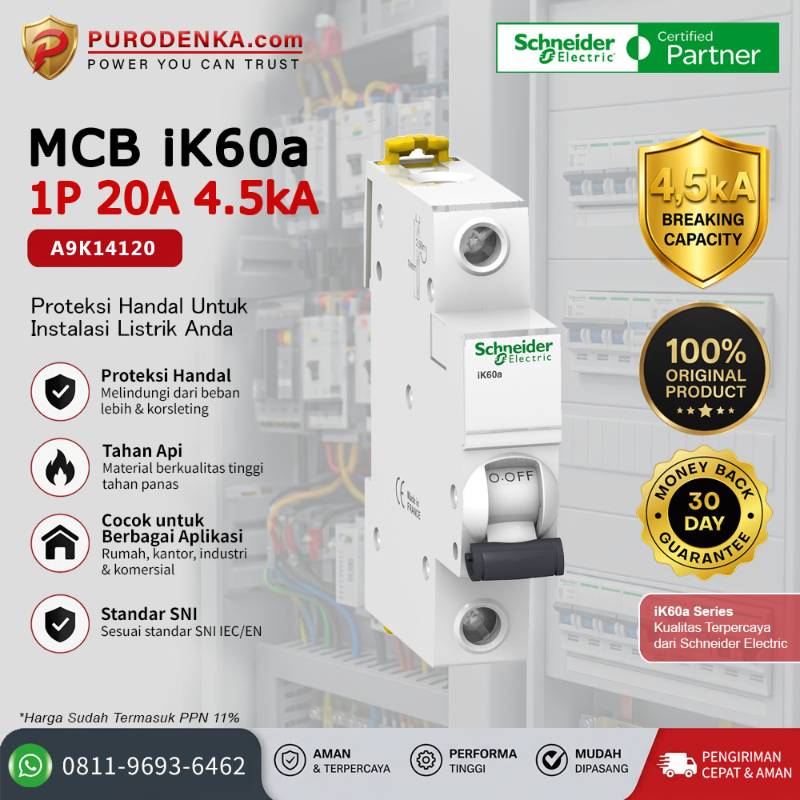 SCHNEIDER MCB iK60a 1P 20A 4.5kA A9K14120