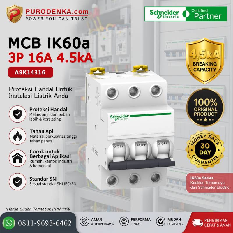 SCHNEIDER MCB iK60a 3P 16A 4.5kA A9K14316