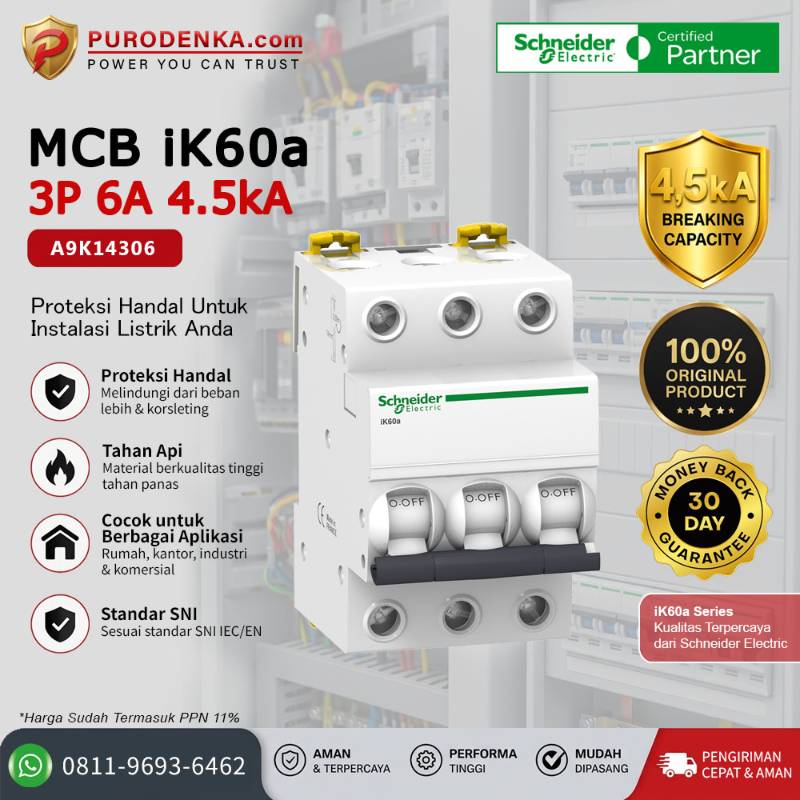 SCHNEIDER MCB iK60a 3P 6A 4.5kA A9K14306