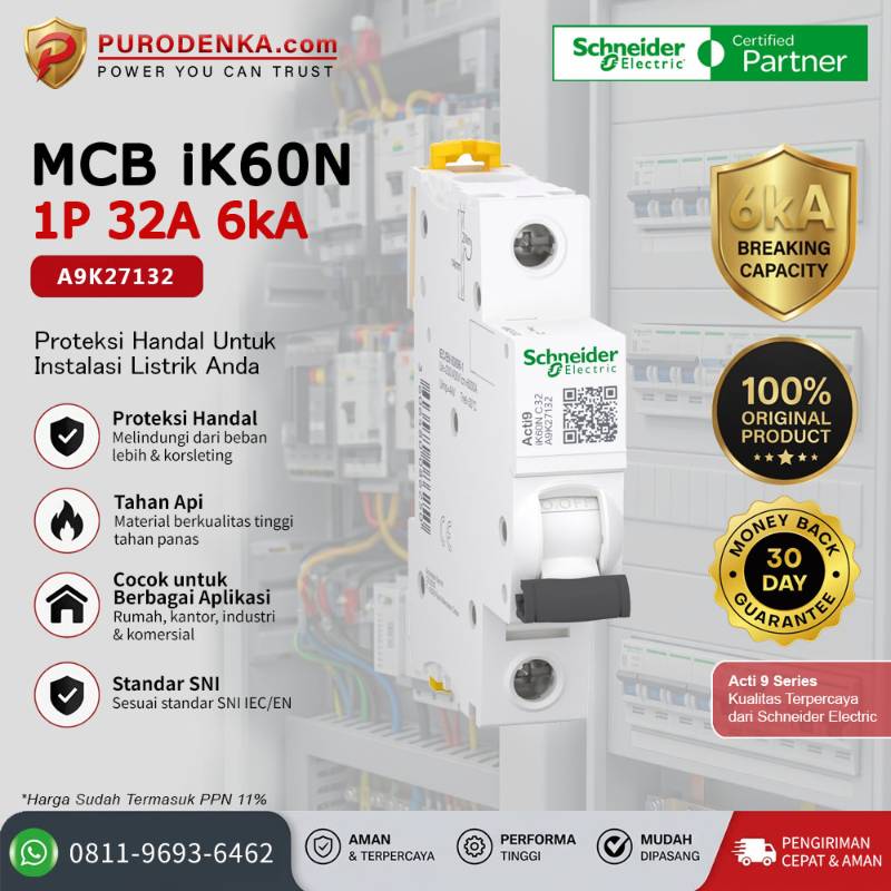 SCHNEIDER MCB iK60N 1P 32A 6kA A9K27132