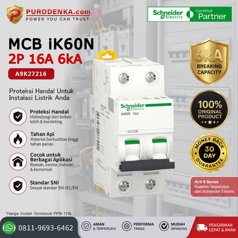 SCHNEIDER MCB iK60N 2P 16A 6kA A9K27216