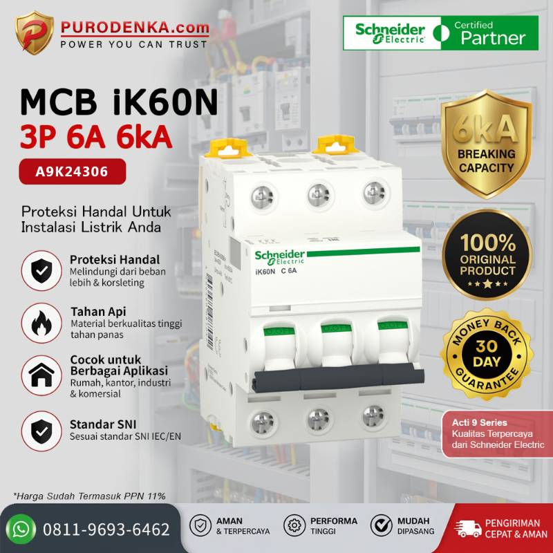 SCHNEIDER MCB iK60N 3P 6A 6kA A9K24306