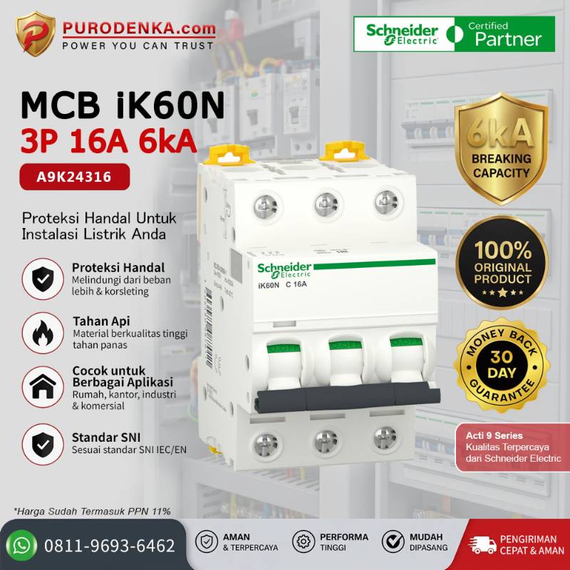 SCHNEIDER MCB iK60N 3P 16A 6kA A9K24316