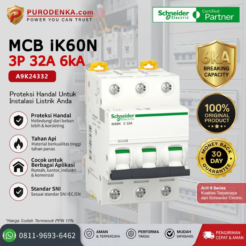SCHNEIDER MCB iK60N 3P 32A 6kA A9K24332
