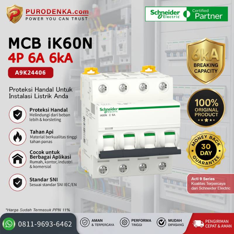 SCHNEIDER MCB iK60N 4P 6A 6kA A9K24406