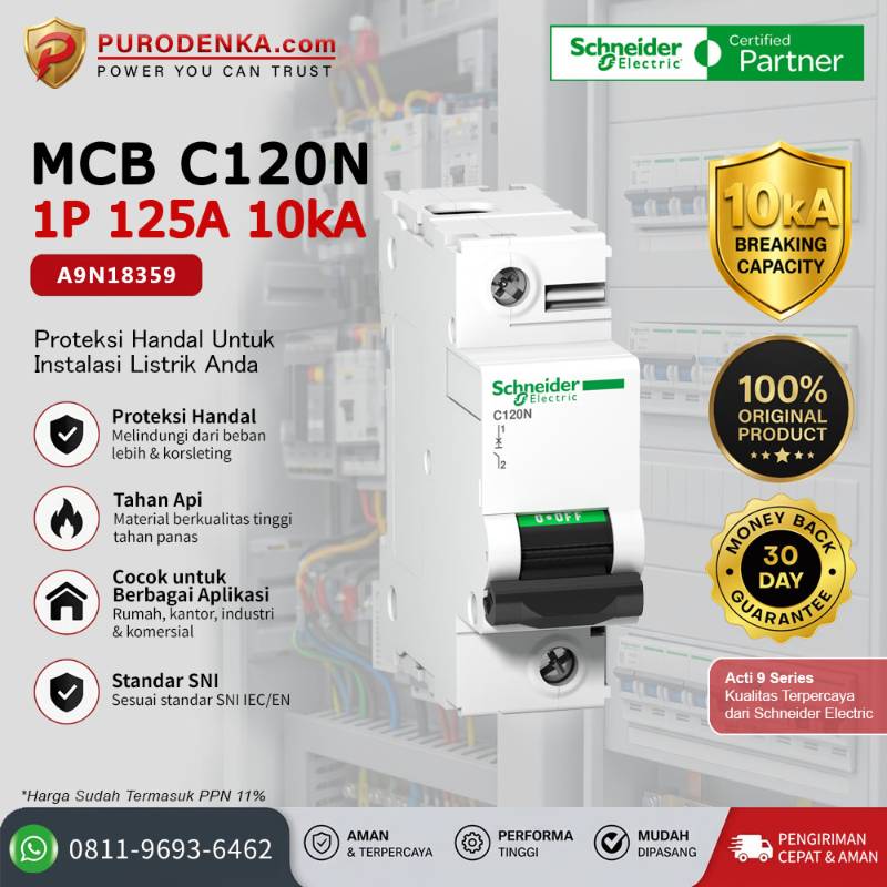 SCHNEIDER MCB C120N 1P 125A 10kA A9N18359