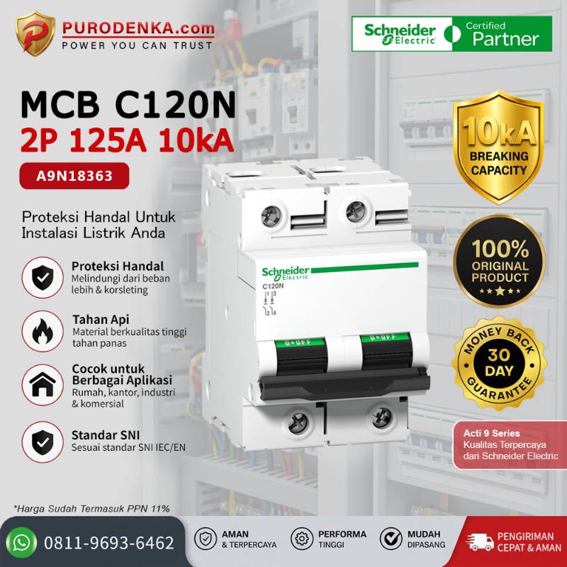 SCHNEIDER MCB C120N 2P 125A 10kA A9N18363