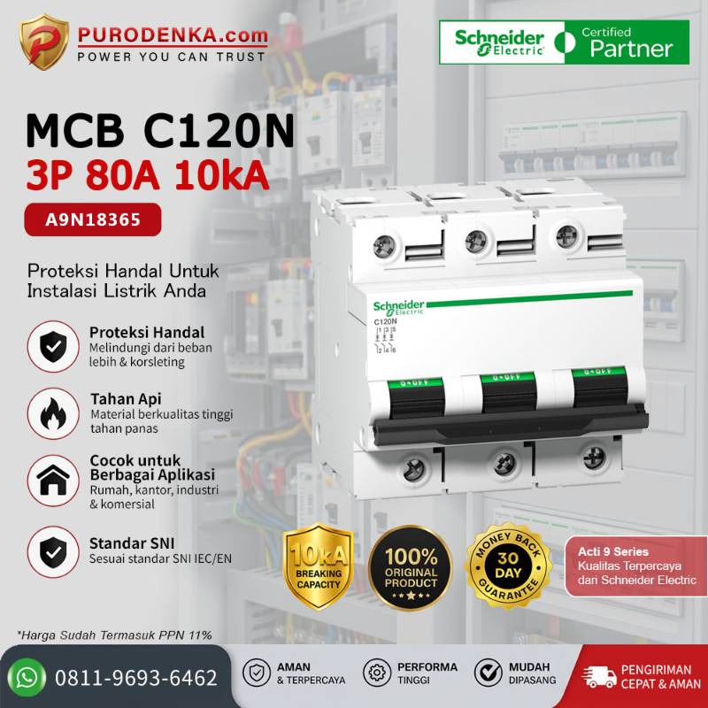 SCHNEIDER MCB C120N 3P 80A 10kA A9N18365
