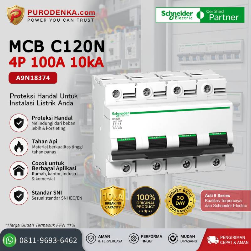 SCHNEIDER MCB C120N 4P 100A 10kA A9N18374