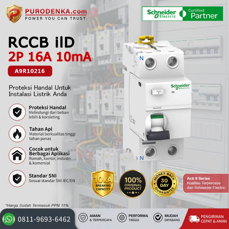 SCHNEIDER RCCB iID 2P 16A 10mA A9R10216