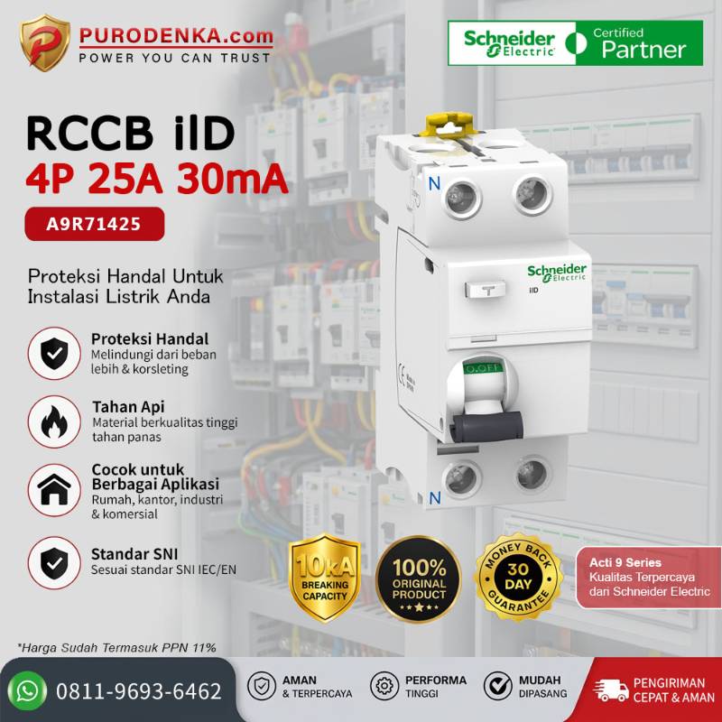 SCHNEIDER RCCB iID 4P 25A 30mA A9R71425