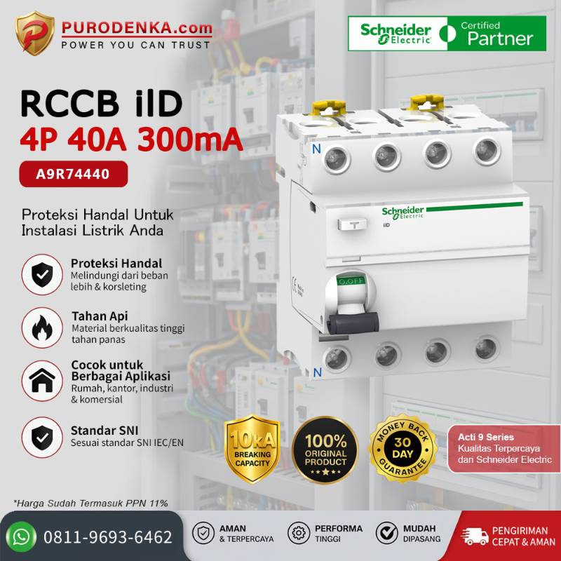 SCHNEIDER RCCB iID 4P 40A 300mA A9R74440