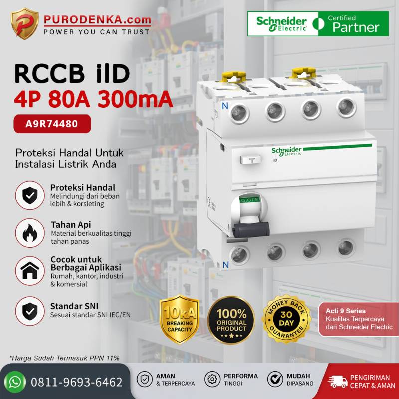 SCHNEIDER RCCB iID 4P 80A 300mA A9R14480