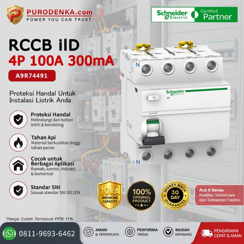 SCHNEIDER RCCB iID 4P 100A 300mA A9R14491