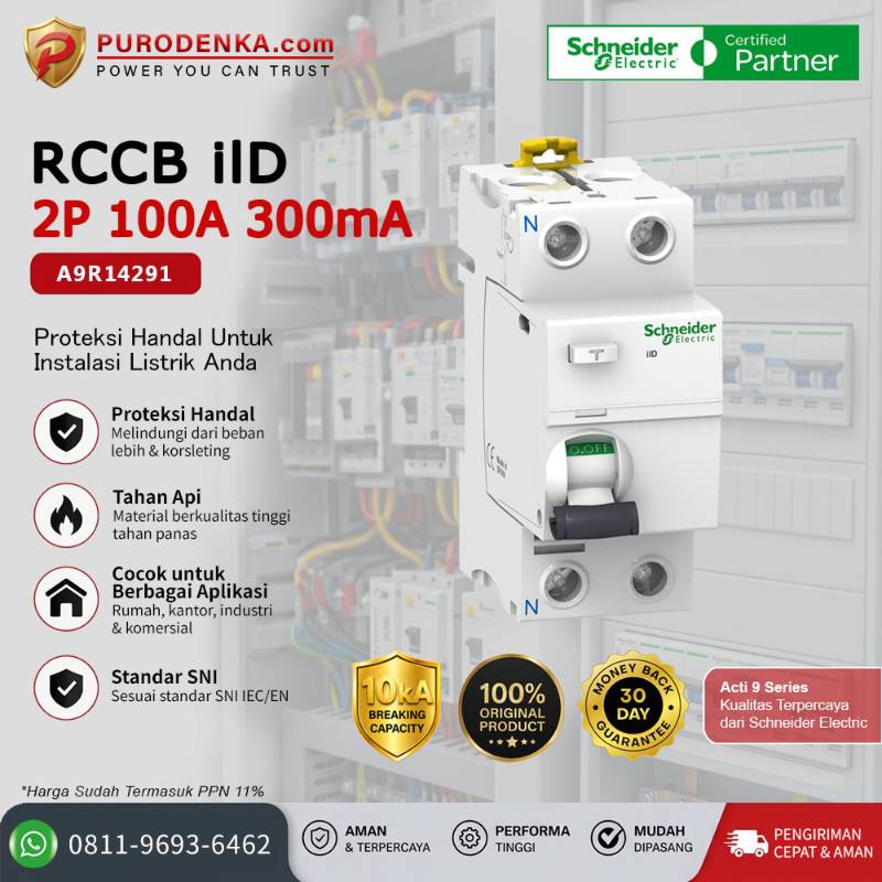SCHNEIDER RCCB iID 2P 100A 300mA A9R14291