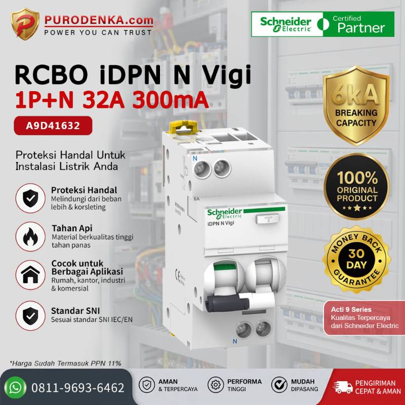SCHNEIDER RCBO iDPN N Vigi 1P+N 32A 300mA 6kA A9D41632