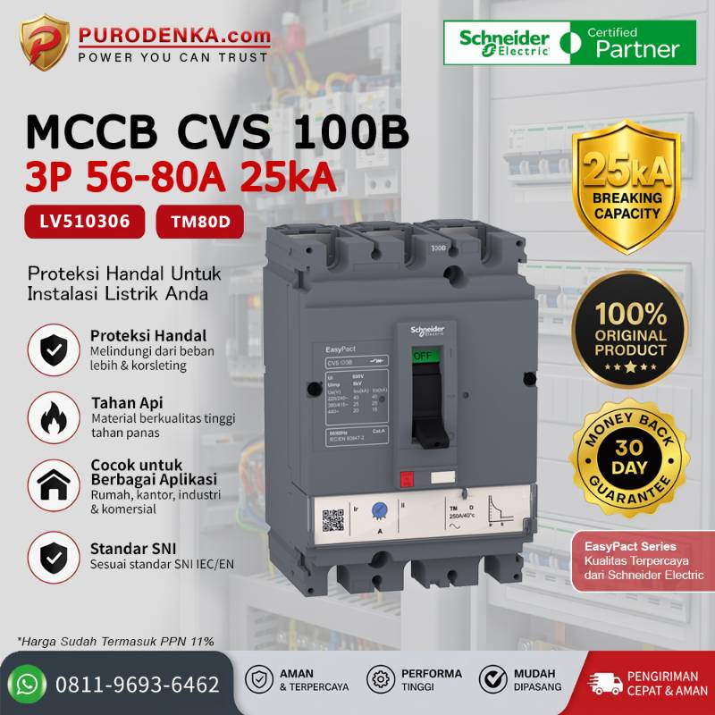 SCHNEIDER MCCB CVS100B 3P 80A 25kA LV510306