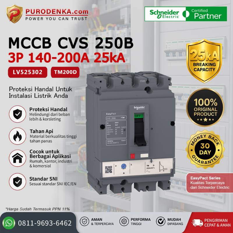 SCHNEIDER MCCB CVS250B 3P 200A 25kA LV525302